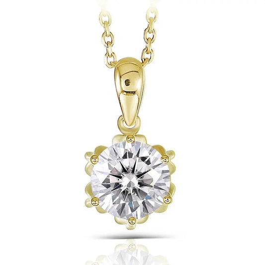 18k Yellow Gold Flower Pendant Necklace Moissanite 1ct