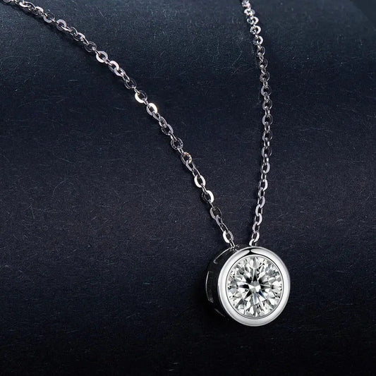 925 SILVER 1 or 5 STONE BEZEL SET MOISSANITE NECKLACE .5CT - 1.5CT