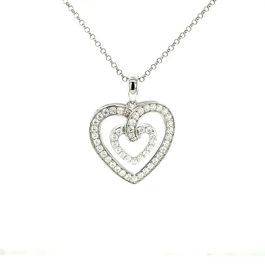 PLATINUM PLATED SILVER LOVE HEART PENDANT W/FULL MOISSANITE STONE AND POETRY CARD