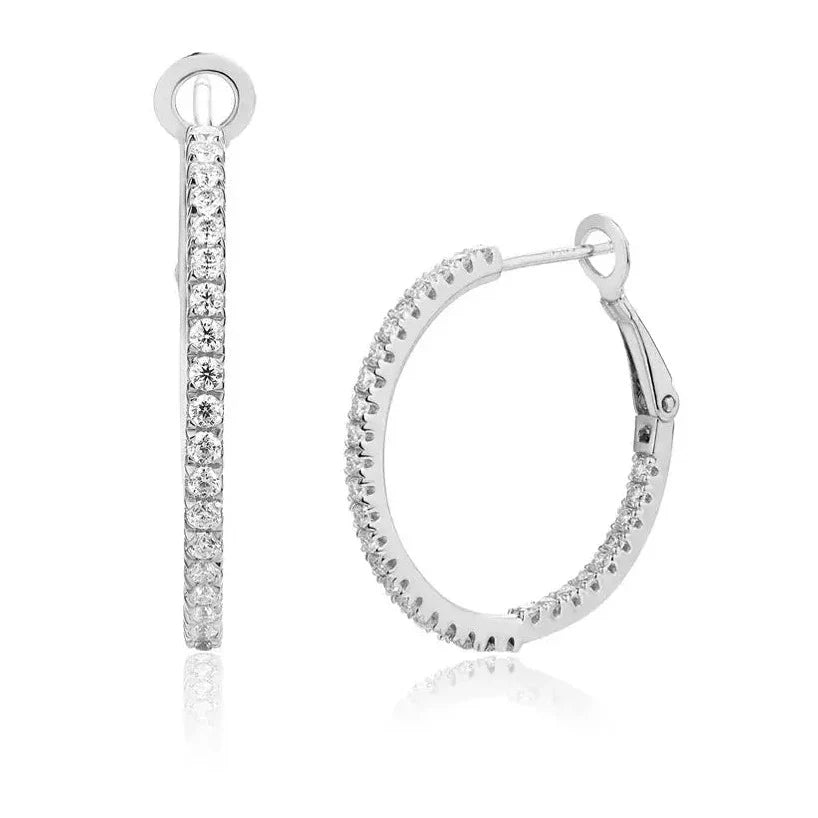 GOLD PLATED SILVER 1.5MM MOISSANITE BEST HOOP EARRINGS 15MM & 25MM DIAMETER