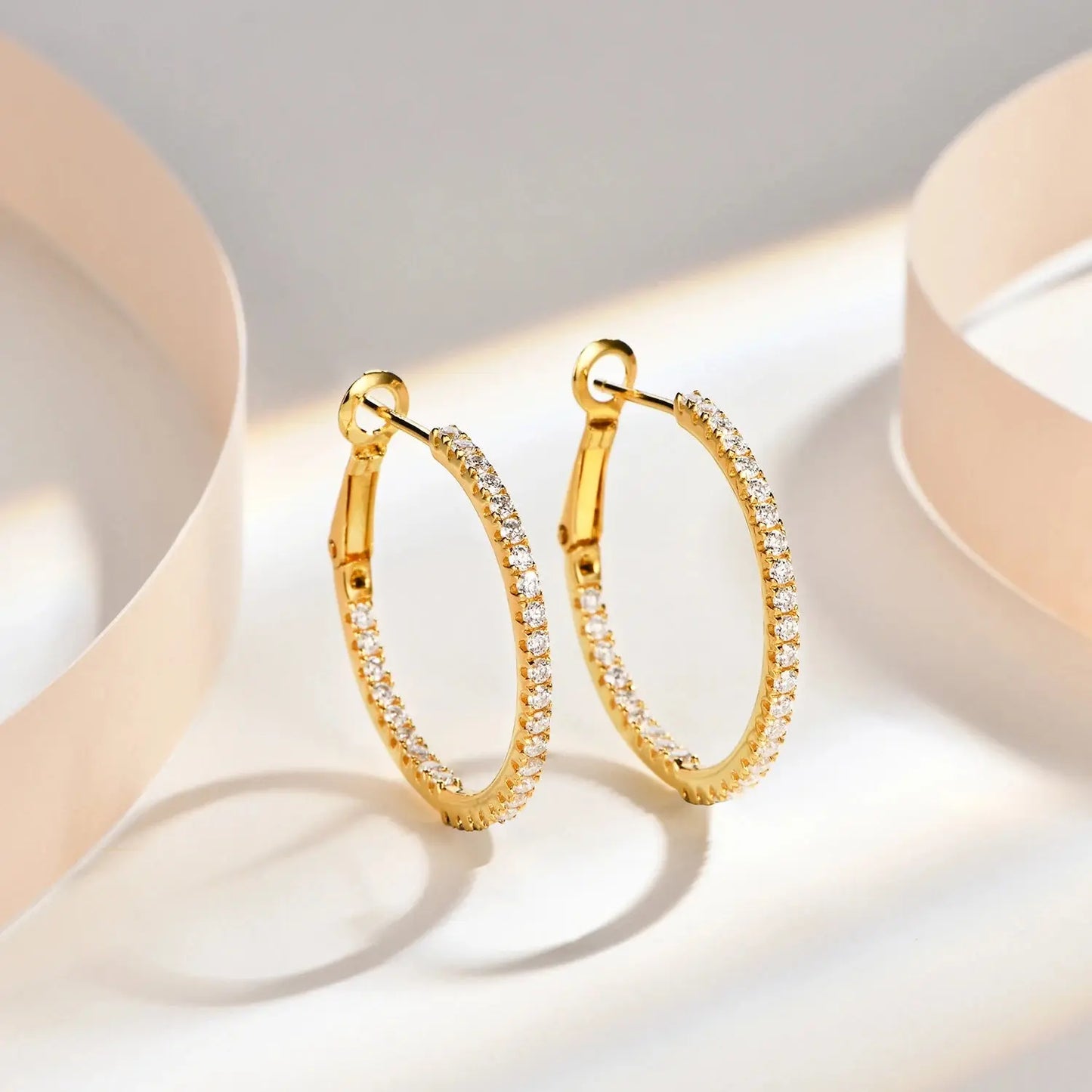 GOLD PLATED SILVER 1.5MM MOISSANITE BEST HOOP EARRINGS 15MM & 25MM DIAMETER