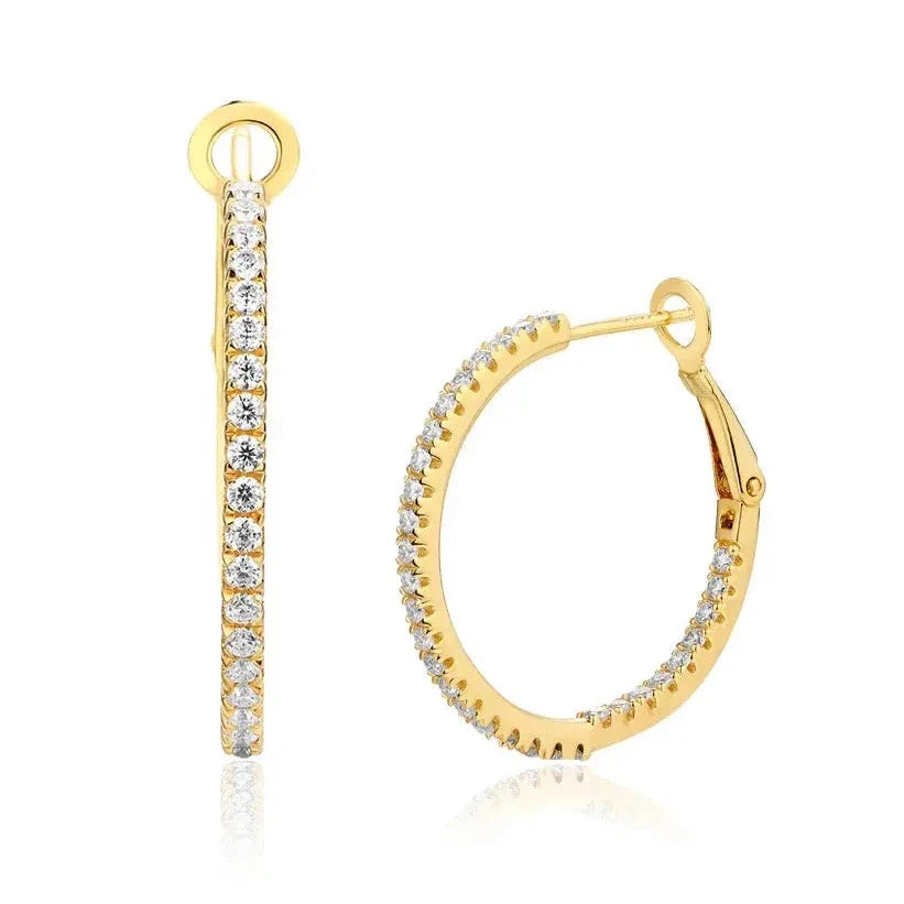 GOLD PLATED SILVER 1.5MM MOISSANITE BEST HOOP EARRINGS 15MM & 25MM DIAMETER