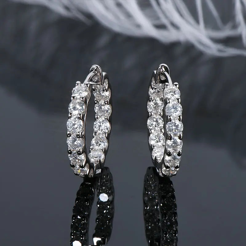 GOLD PLATED SILVER MOISSANITE HOOP EARRINGS 2.6CTW