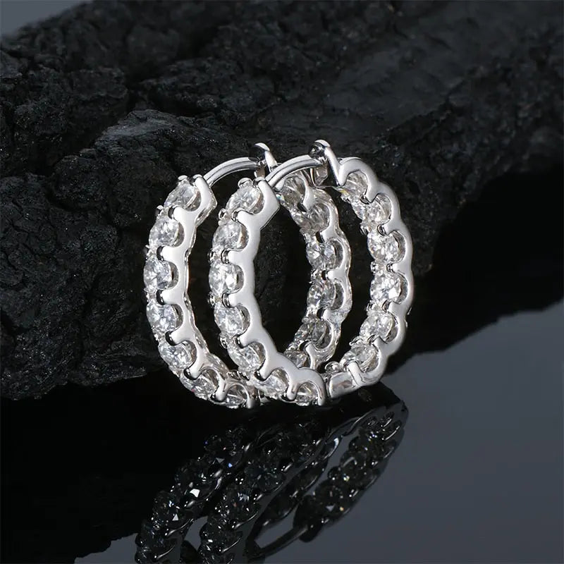 GOLD PLATED SILVER MOISSANITE HOOP EARRINGS 2.6CTW