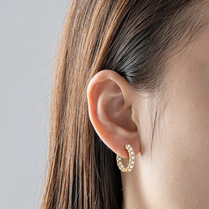 GOLD PLATED SILVER MOISSANITE HOOP EARRINGS 2.6CTW