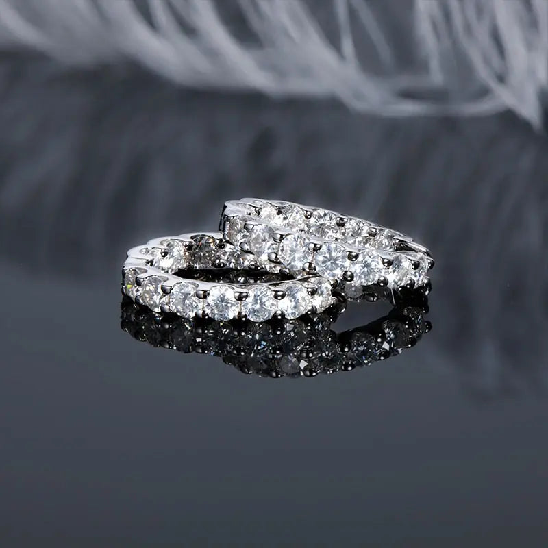 GOLD PLATED SILVER MOISSANITE HOOP EARRINGS 2.6CTW