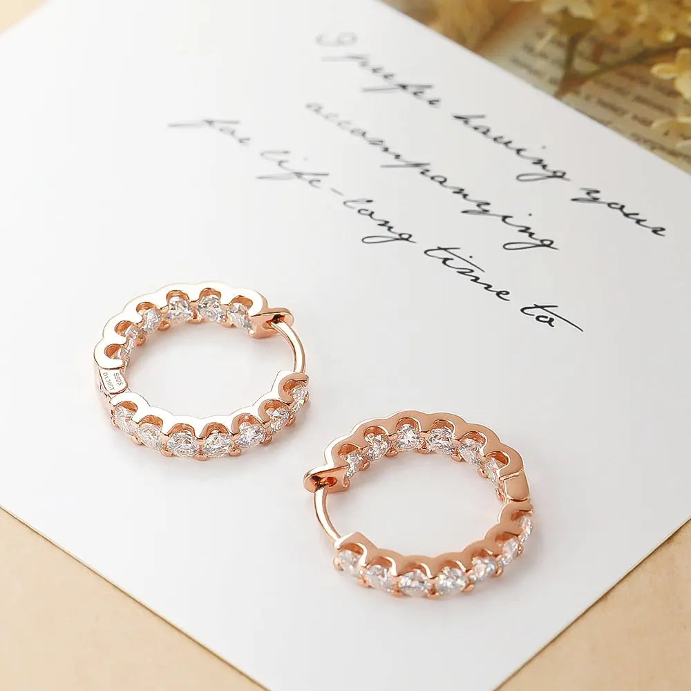 GOLD PLATED SILVER MOISSANITE HOOP EARRINGS 2.6CTW