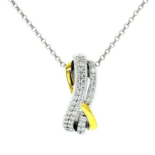 PLATINUM PLATED SILVER THROUGH THICK AND THIN 2 TONE PENDANT W/MOISSANITE STONES AND POETRY CARD