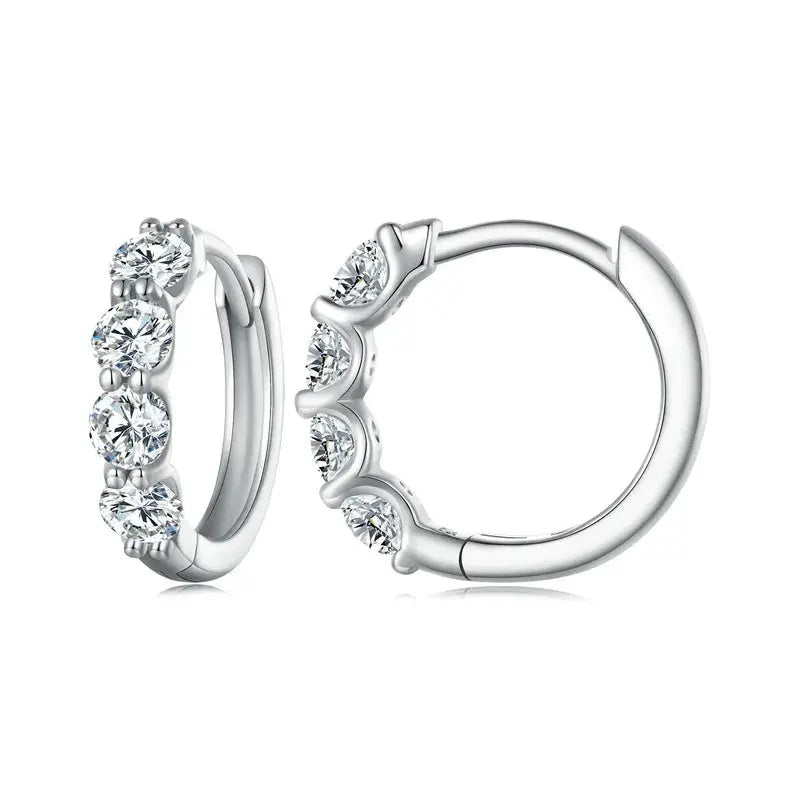 PLATINUM PLATED 925 SILVER MOISSANITE HOOP EARRINGS 0.8 CTW