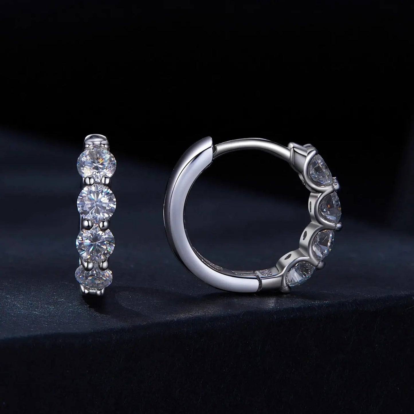 PLATINUM PLATED 925 SILVER MOISSANITE HOOP EARRINGS 0.8 CTW