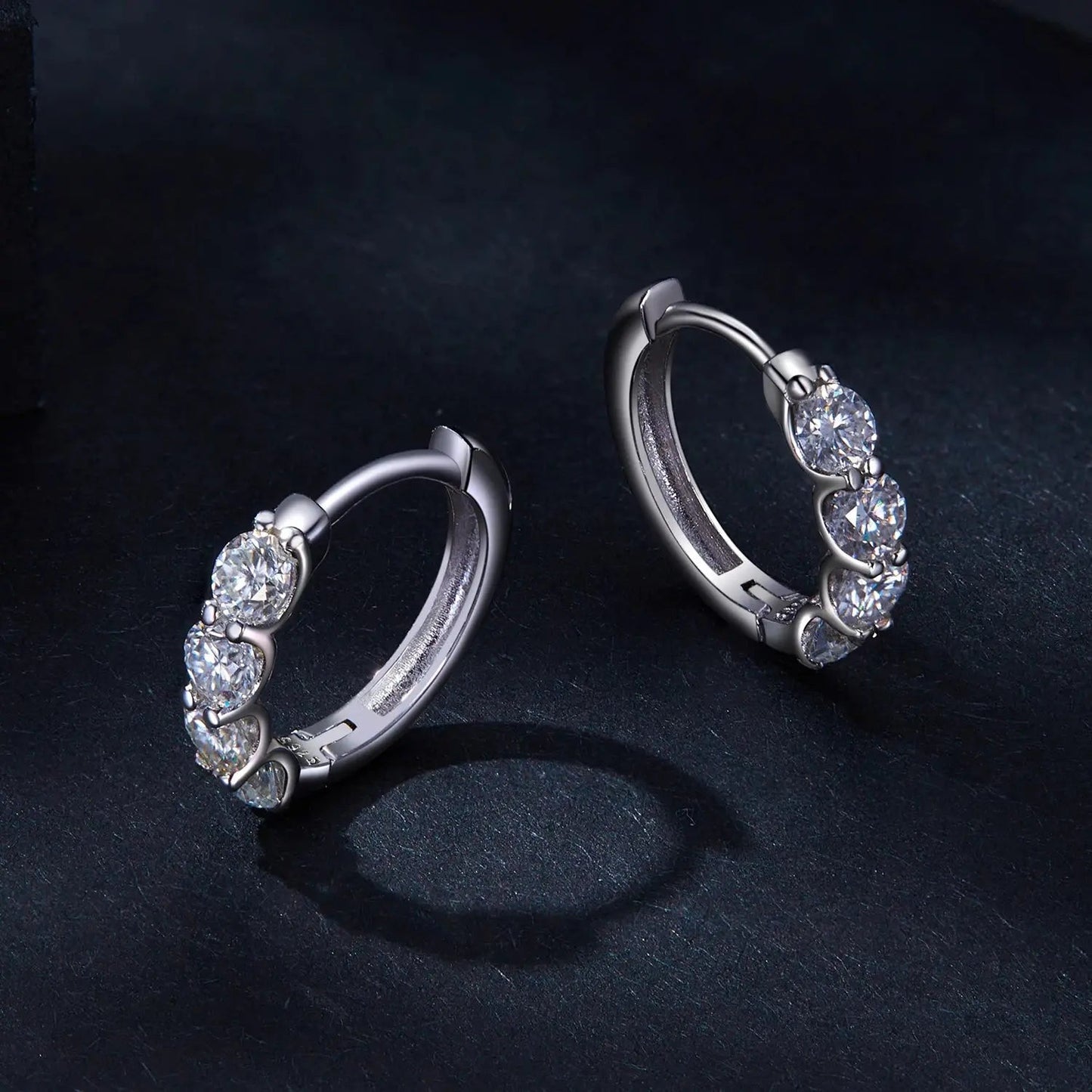 PLATINUM PLATED 925 SILVER MOISSANITE HOOP EARRINGS 0.8 CTW