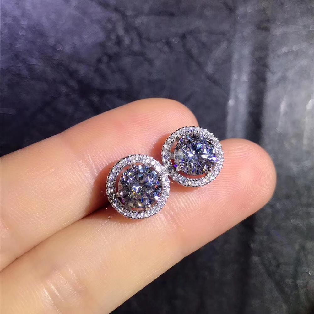 Platinum Plated Silver Halo Stud Moissanite Earrings 1ctw