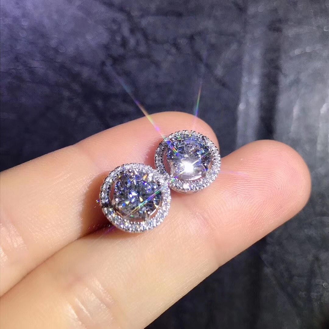 Platinum Plated Silver Halo Stud Moissanite Earrings 1ctw