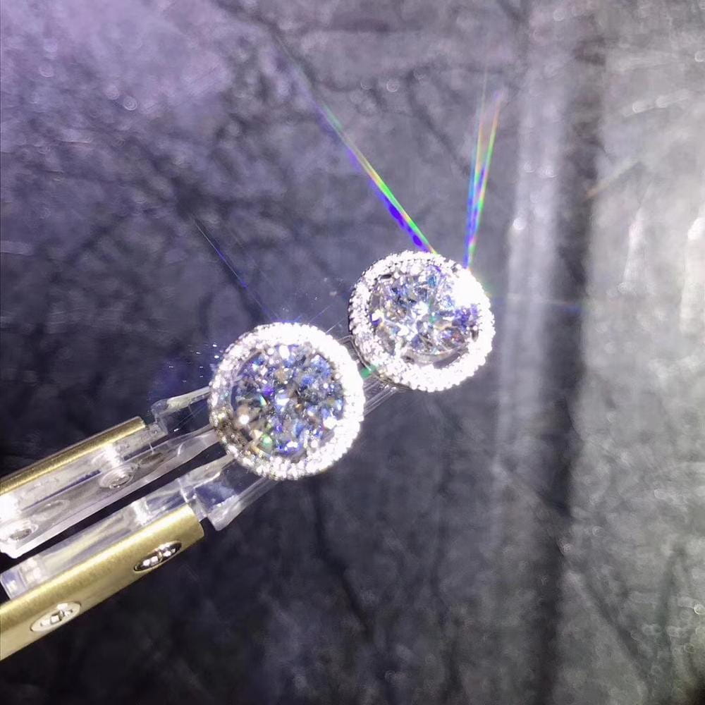 Platinum Plated Silver Halo Stud Moissanite Earrings 1ctw
