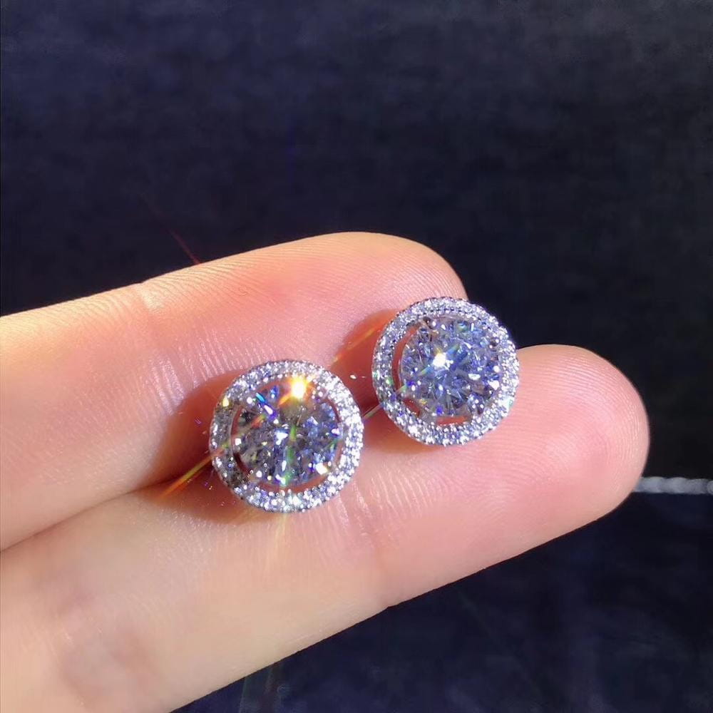 Platinum Plated Silver Halo Stud Moissanite Earrings 1ctw