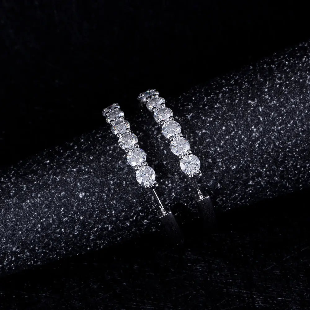 Platinum Plated Silver Hoop Earrings Moissanite 3.4ctw