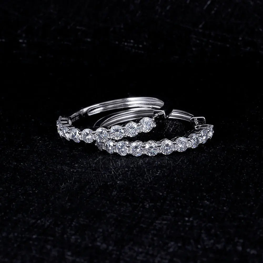 Platinum Plated Silver Hoop Earrings Moissanite 3.4ctw