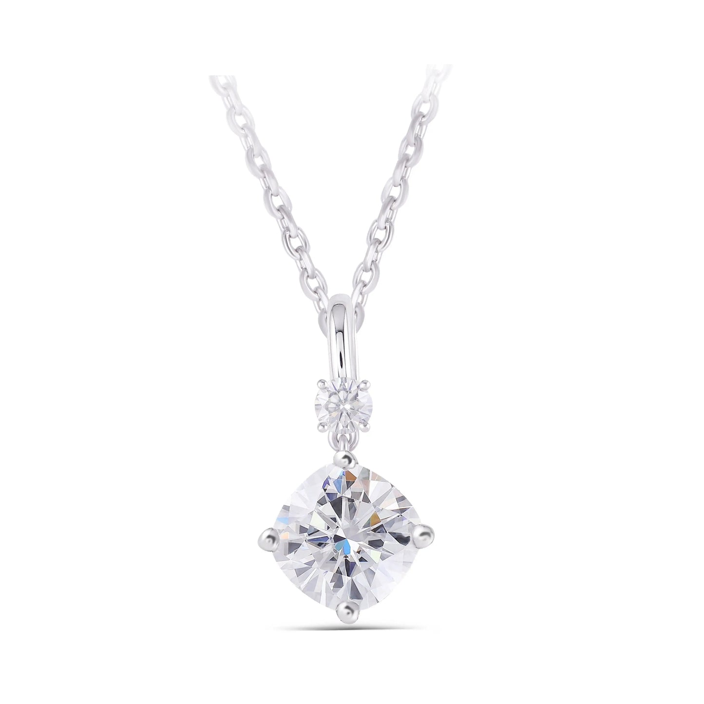 Platinum Plated Silver Moissanite Chains Necklace 2.1ct Total