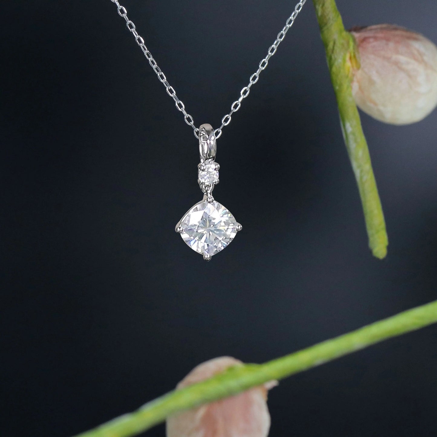 Platinum Plated Silver Moissanite Chains Necklace 2.1ct Total