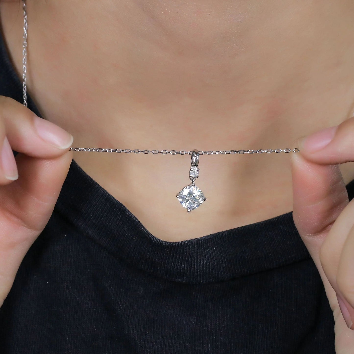Platinum Plated Silver Moissanite Chains Necklace 2.1ct Total