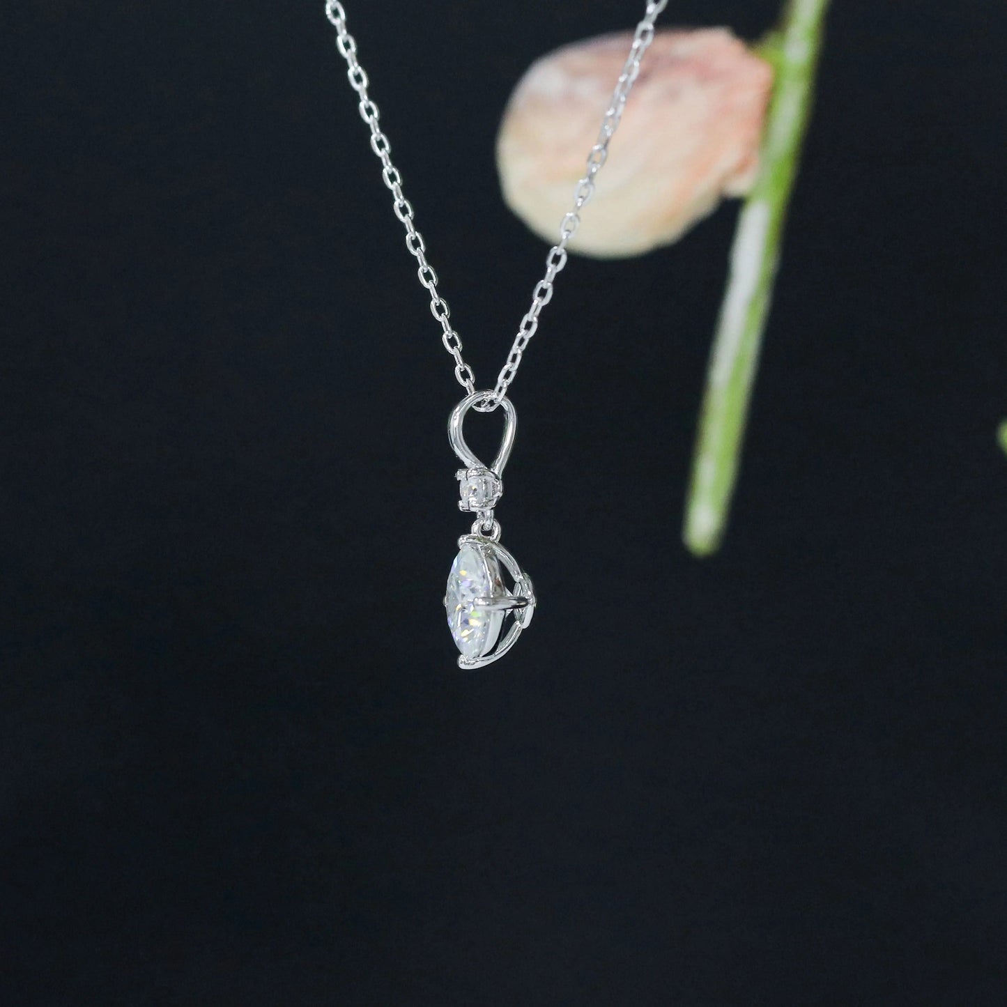 Platinum Plated Silver Moissanite Chains Necklace 2.1ct Total