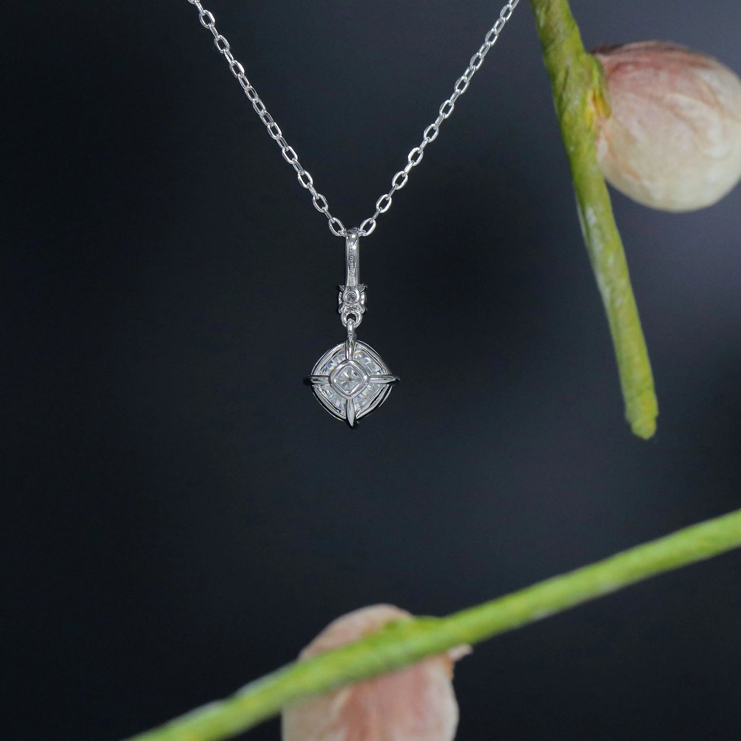 Platinum Plated Silver Moissanite Chains Necklace 2.1ct Total