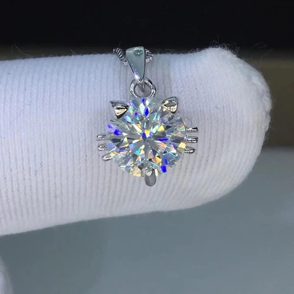 Silver Cat Face Moissanite Necklace With a Pendant 1ct & 2ct Options
