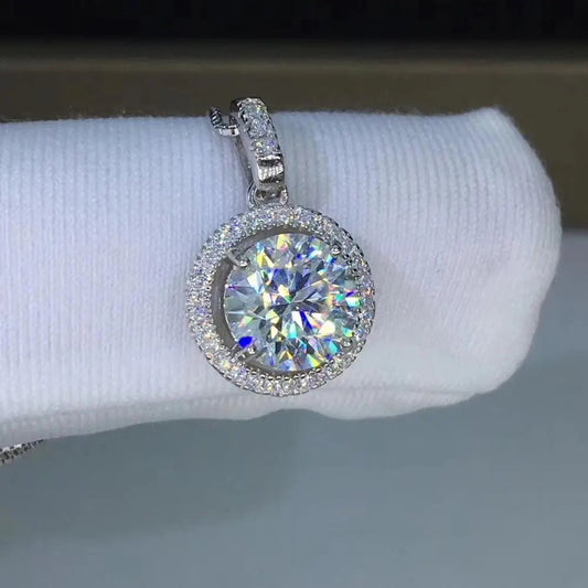 Silver Halo Moissanite Best Necklace Pendants 1ct Center Stone