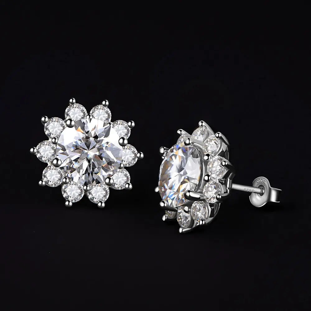 Silver Snowflake Moissanite Stud Earrings 1ctw - 6ctw