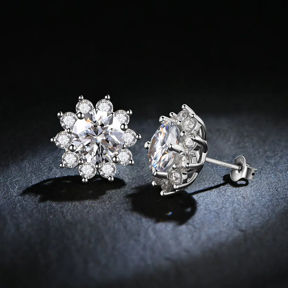 Silver Snowflake Moissanite Stud Earrings 1ctw - 6ctw