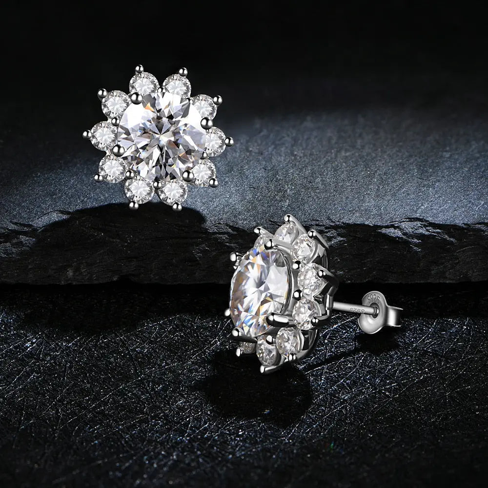 Silver Snowflake Moissanite Stud Earrings 1ctw - 6ctw