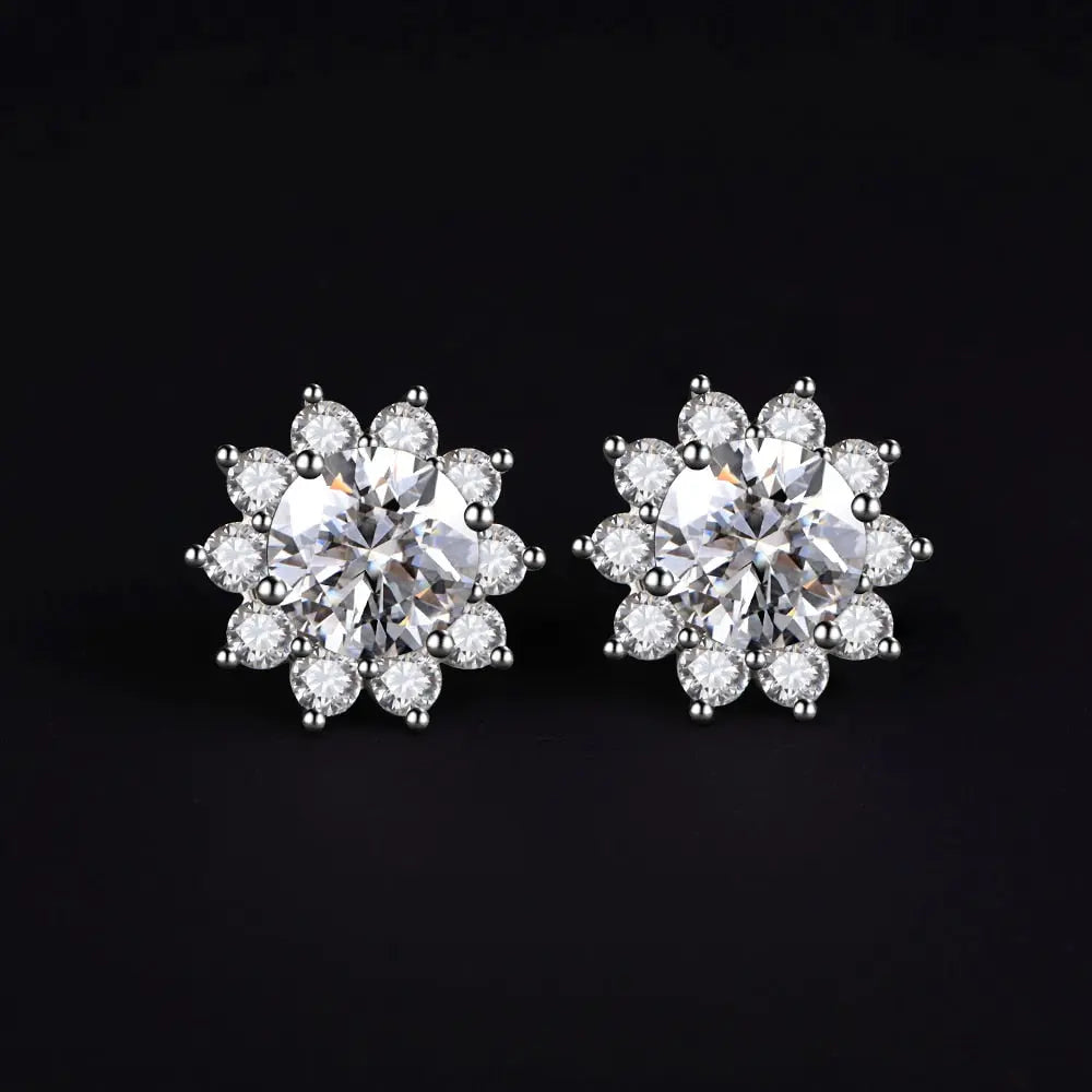 Silver Snowflake Moissanite Stud Earrings 1ctw - 6ctw