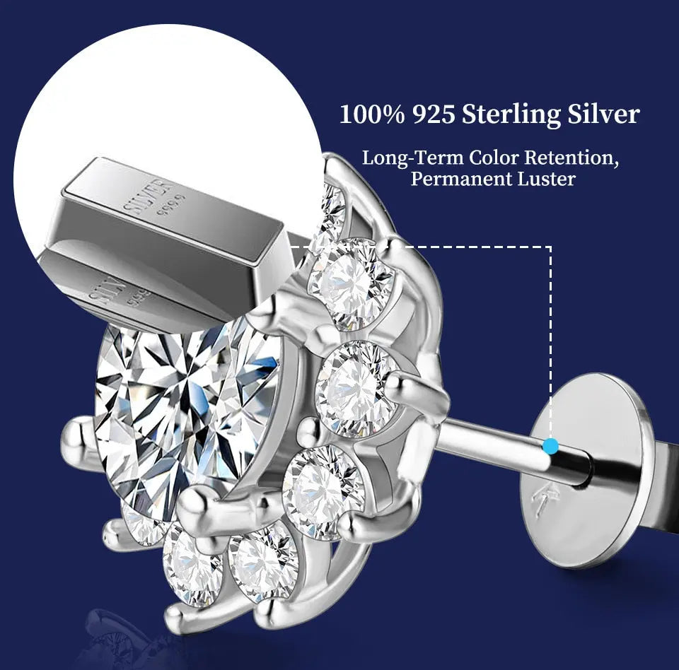 Silver Snowflake Moissanite Stud Earrings 1ctw - 6ctw