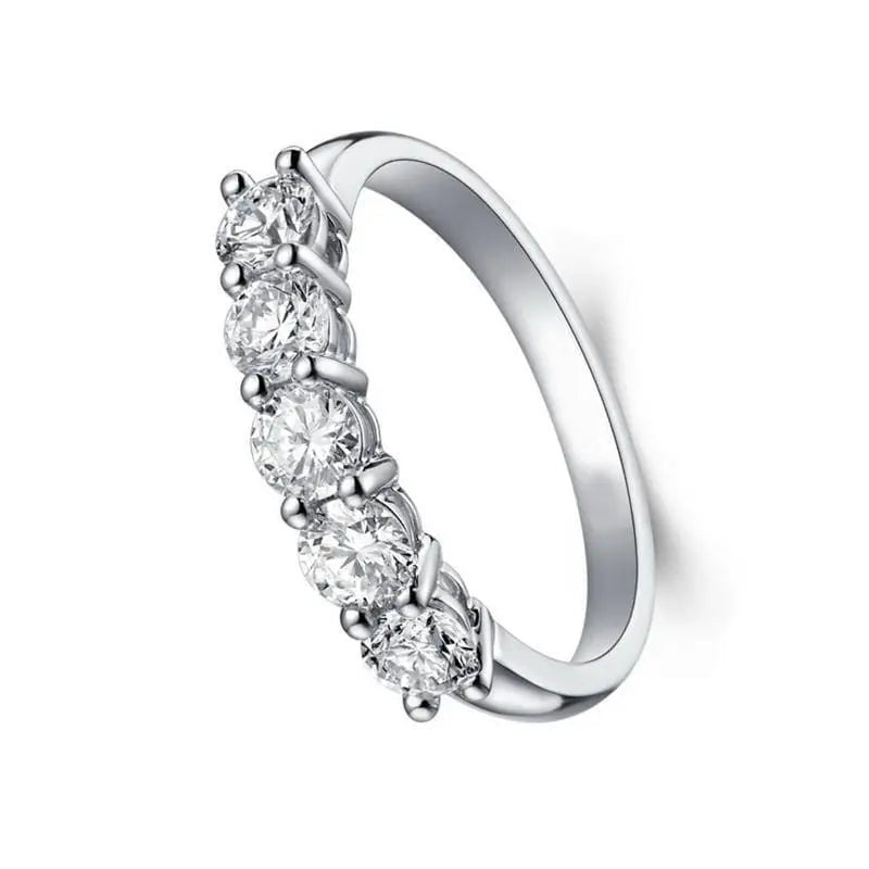 White Gold Plated Silver 5 Stone Moissanite Anniversary Woman Engagement Ring 0.85ct