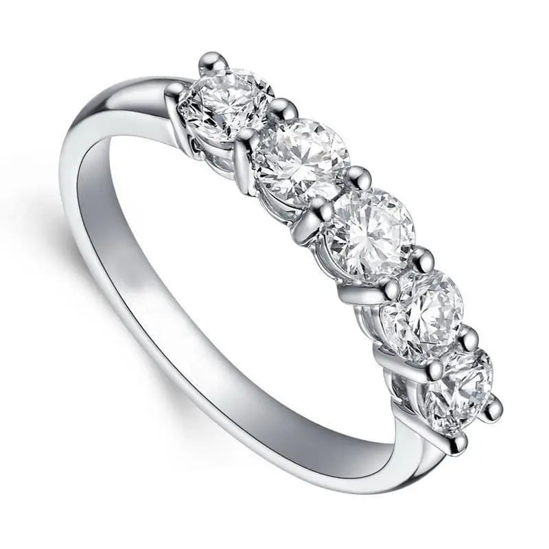 White Gold Plated Silver 5 Stone Moissanite Anniversary Woman Engagement Ring 0.85ct