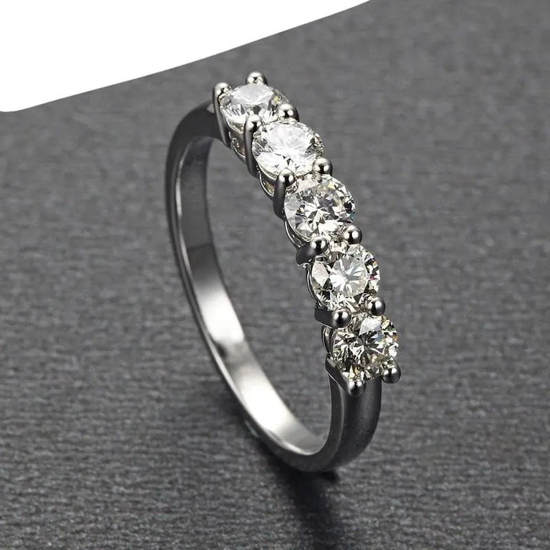 White Gold Plated Silver 5 Stone Moissanite Anniversary Woman Engagement Ring 0.85ct