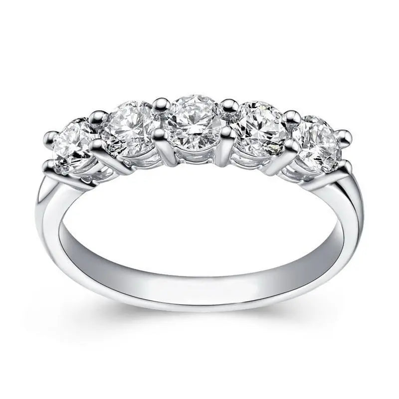 White Gold Plated Silver 5 Stone Moissanite Anniversary Woman Engagement Ring 0.85ct