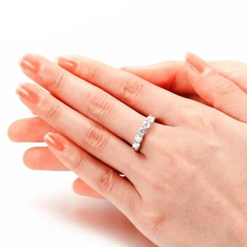 White Gold Plated Silver 5 Stone Moissanite Anniversary Woman Engagement Ring 0.85ct