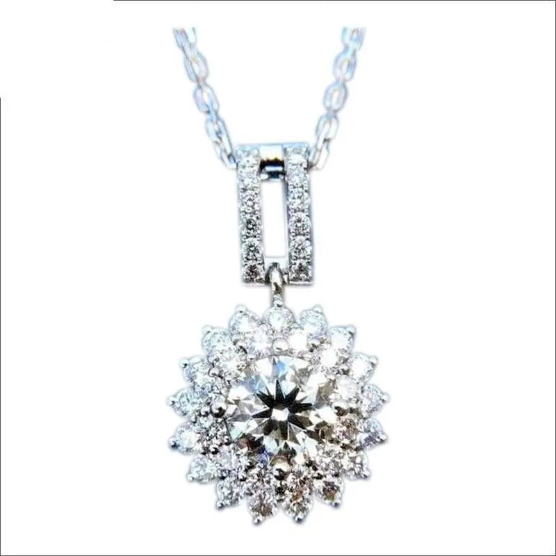 White Gold Plated Silver Double Halo Moissanite Cute Small Necklace 1ct Center Stone
