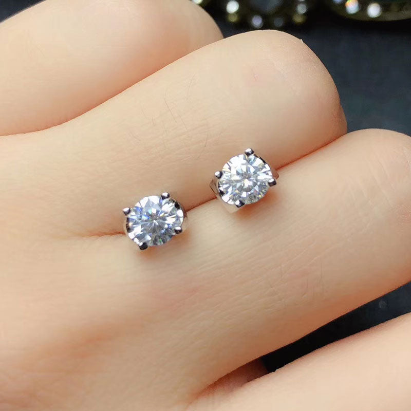 White Gold Plated Silver Moissanite Stud Earrings 1ctw